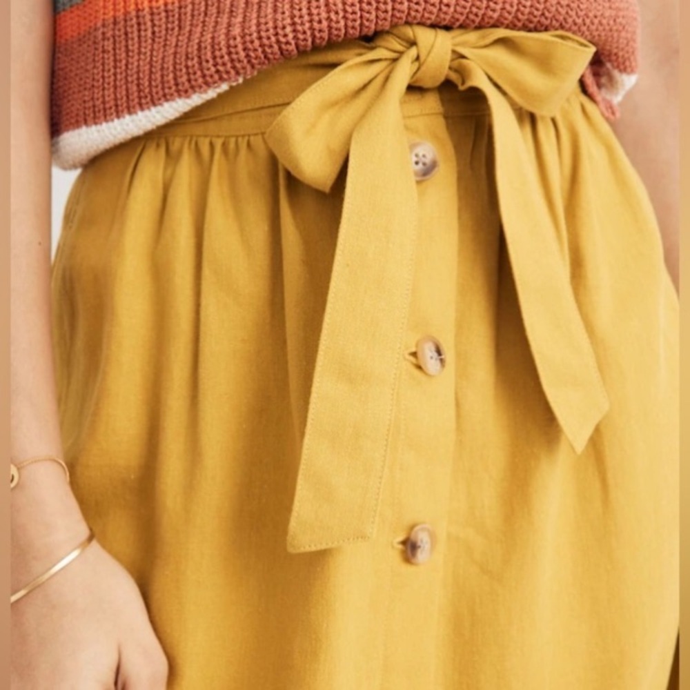 Madewell Tie Palisade Button Front Midi Skirt in Linen-Cotton Size 6 - Picture 4 of 9